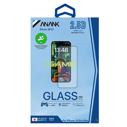 Pellicola protettiva per schermo Anank 1X Rinforzata Anti-Impronte per Apple iPhone 16 Pro, Vetro Temperato, Colla Completa, 2.5D, Nera
