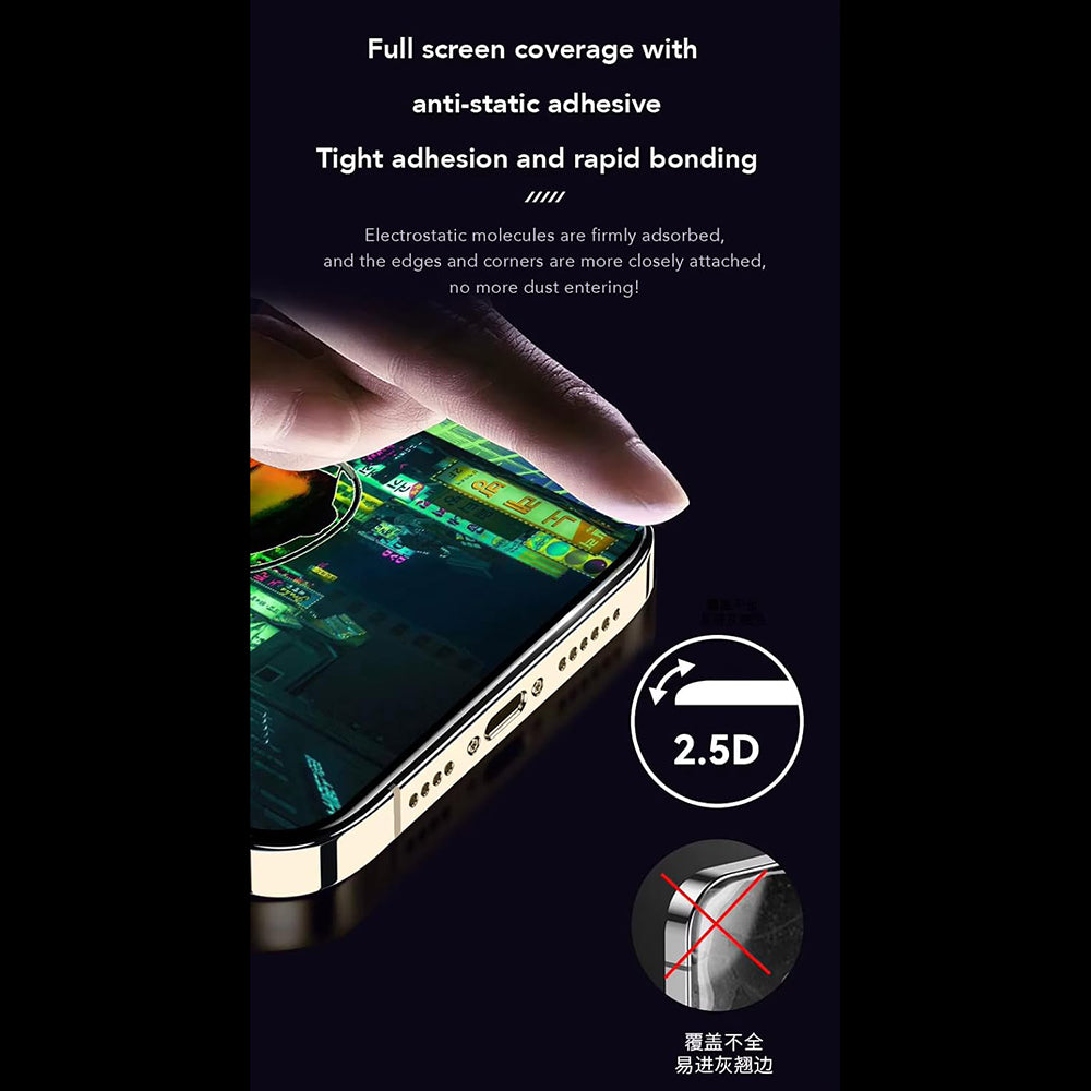 Pellicola protettiva per schermo Anank 1X Rinforzata Anti-Impronte per Apple iPhone 16, Vetro Temperato, Colla Completa, 2.5D, Nera