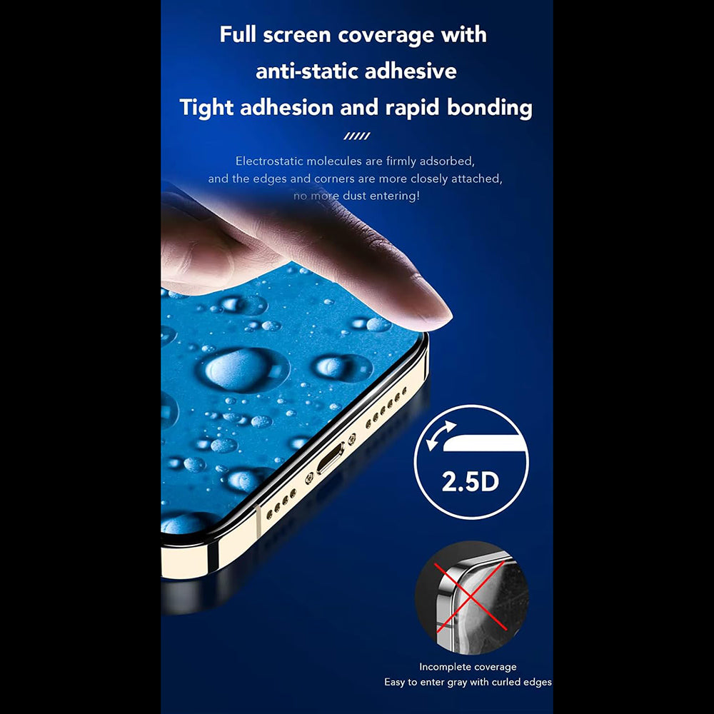 Pellicola protettiva per schermo Anank 3X Rinforzata per Apple iPhone 15 Pro Max, Vetro Temperato, Colla Completa, 2.5D, Nera