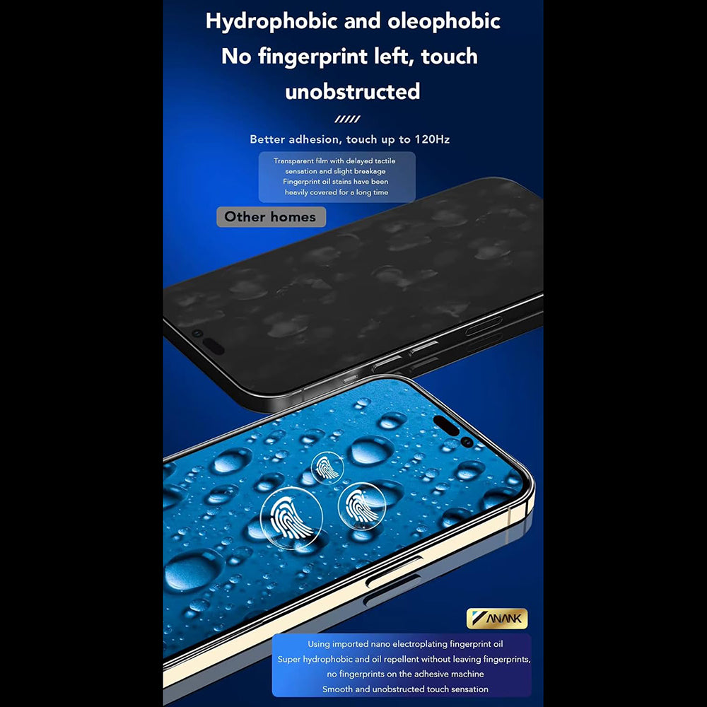 Pellicola protettiva per schermo Anank 3X Rinforzata per Apple iPhone 16 Pro, Vetro Temperato, Full Glue, 2.5D, Nero
