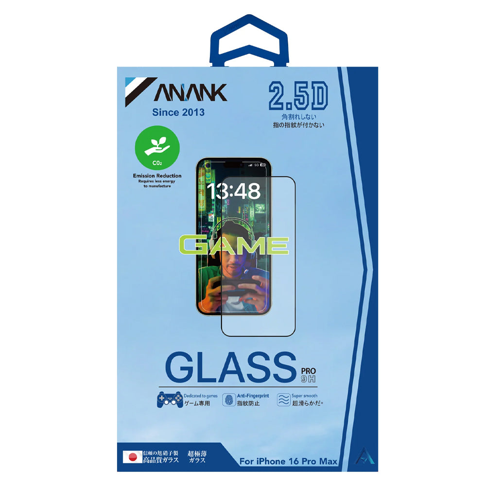 Pellicola protettiva per schermo Anank Anti-Impronte per Apple iPhone 14 Pro Max, Vetro temperato, Colla completa, 2.5D, Nero