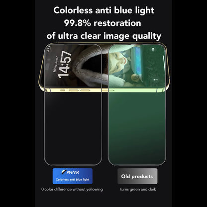 Pellicola protettiva per schermo Anti Blue Light Anank per Apple iPhone 15, Vetro temperato, Full Glue, 2.5D, Nero