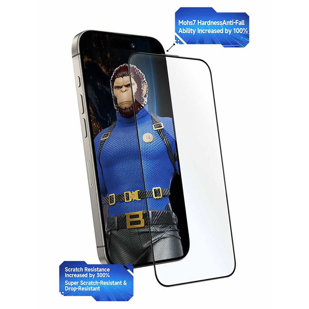 Pellicola protettiva per schermo Blueo Crystal Anti-Graffio Applicatore per Apple iPhone 16 Pro Max, Vetro Temperato, Colla Completa, Nera