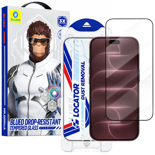 Pellicola protettiva per schermo Blueo Drop Resistant Applicator Pro per Apple iPhone 18 Pro Max / 17 Pro Max, vetro temperato, adesivo integrale, nera