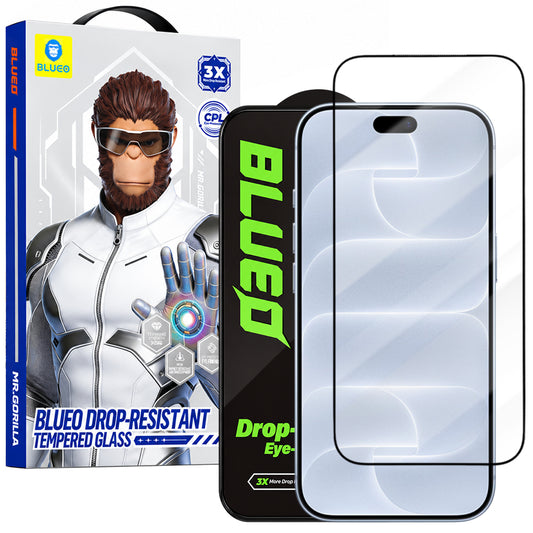 Pellicola protettiva per schermo Blueo Drop Resistant per Apple iPhone 18 Pro / 17 Pro / 17 / 16 Pro, vetro temperato, adesione completa, nera