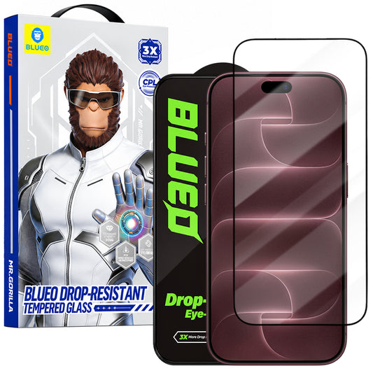 Pellicola protettiva per schermo Blueo Drop Resistant per Apple iPhone 18 Pro Max / 17 Pro Max / 16 Pro Max, vetro temperato, adesivo integrale, nera