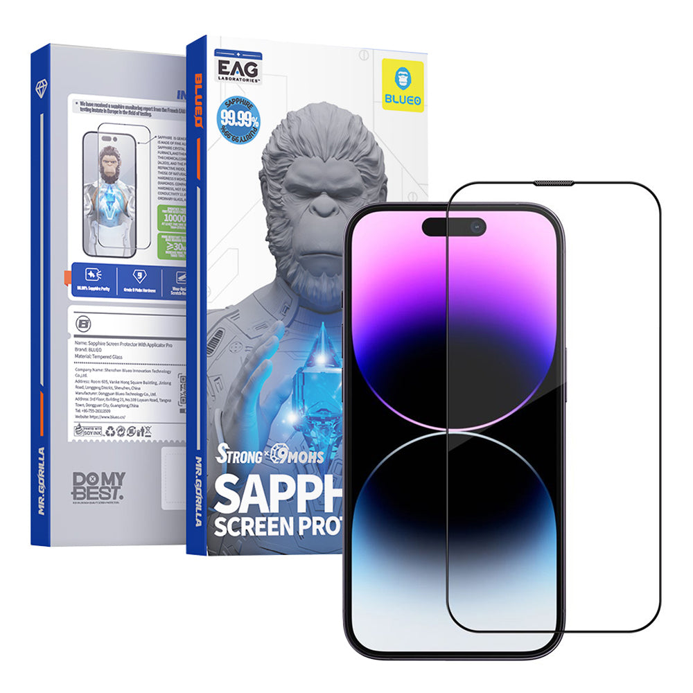 Pellicola protettiva per schermo Blueo Sapphire Applicator Pro per Apple iPhone 15 Pro, Vetro temperato, Full Glue, Nero