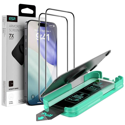 Pellicola protettiva per schermo ESR Armorite UltraFit per Apple iPhone 18 Pro Max / 17 Pro Max, Vetro temperato, Full Glue, Set 2 pezzi, Nero