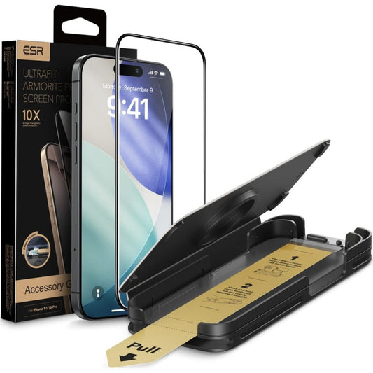 Pellicola protettiva per schermo ESR UltraFit Armorite Pro per Apple iPhone 17 / 16 Pro, Vetro Temperato, Full Glue, Nera