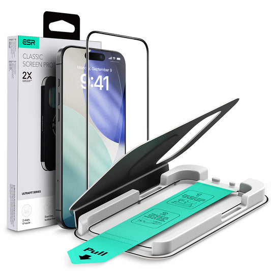 Pellicola Protettiva Schermo ESR UltraFit per Apple iPhone 17 / 16 Pro, Vetro Temperato, Full Glue, Nera
