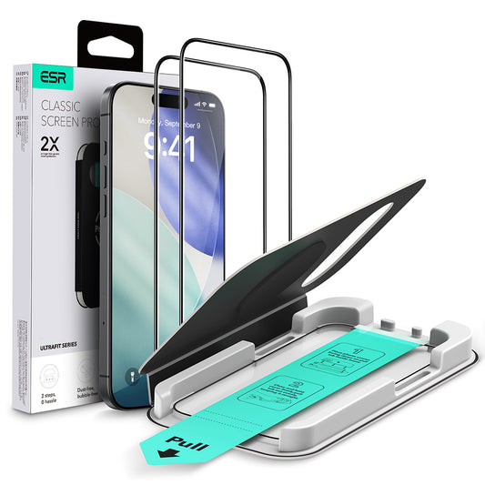Pellicola protettiva ESR UltraFit per Apple iPhone 17 Air, Vetro Temperato, Full Glue, Set 2 pezzi, Nera