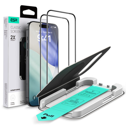Pellicola protettiva ESR UltraFit per Apple iPhone 17 Pro, Vetro Temperato, Full Glue, Set 2 pezzi, Nera