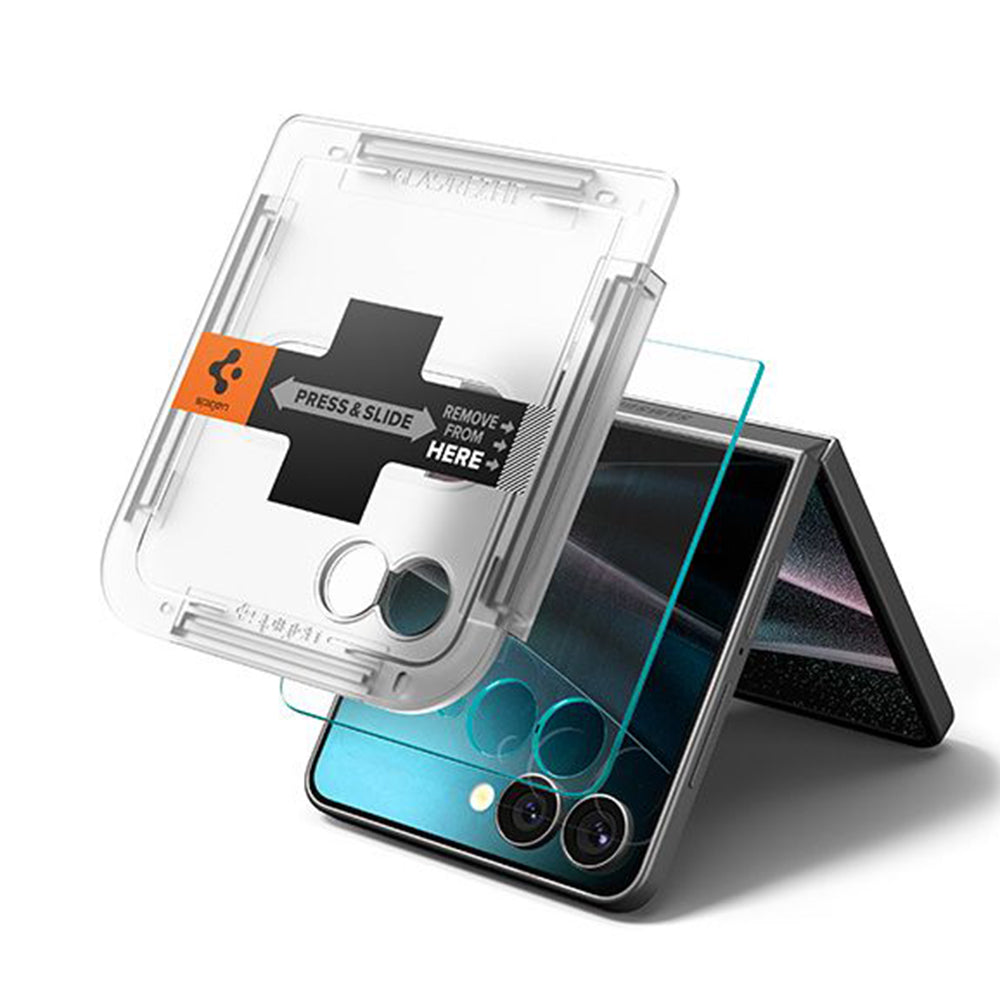 Pellicola Protettiva Esterna Schermo Spigen GlastR EZ FIT per Samsung Galaxy Z Flip7 F766, Vetro Temperato, Full Glue, Set 2 pezzi AGL09585