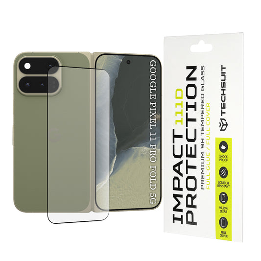 Pellicola Protettiva per Schermo Esterno Techsuit per Google Pixel 11 Pro Fold, Vetro Temperato, Full Glue, 111D, Nero