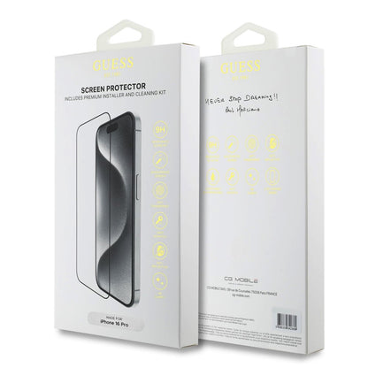Pellicola protettiva Schermo Guess Classic Outline per Apple iPhone 16, Vetro Temperato, Full Glue, 2.5D, Nera GUTGP16SBOKGCIT
