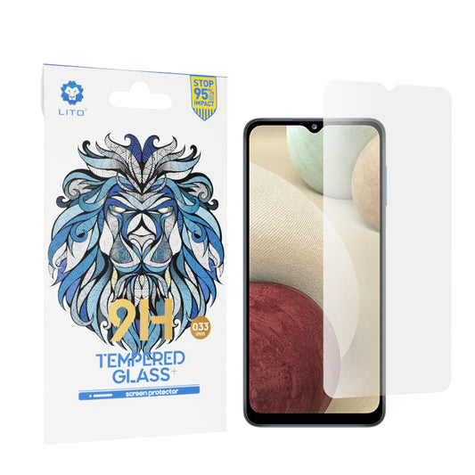 Pellicola protettiva per schermo Lito Classic per Samsung Galaxy F12 F127 / A12 Nacho A127 / M02 M022 / M12 M127, Vetro temperato, Full Glue, 2.5D