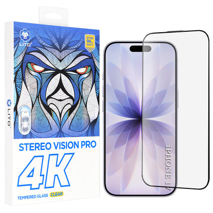 Pellicola Protettiva Schermo Lito D+ Max 4K per Apple iPhone 17 / 16 Pro, Vetro Temperato, Full Glue, Nera
