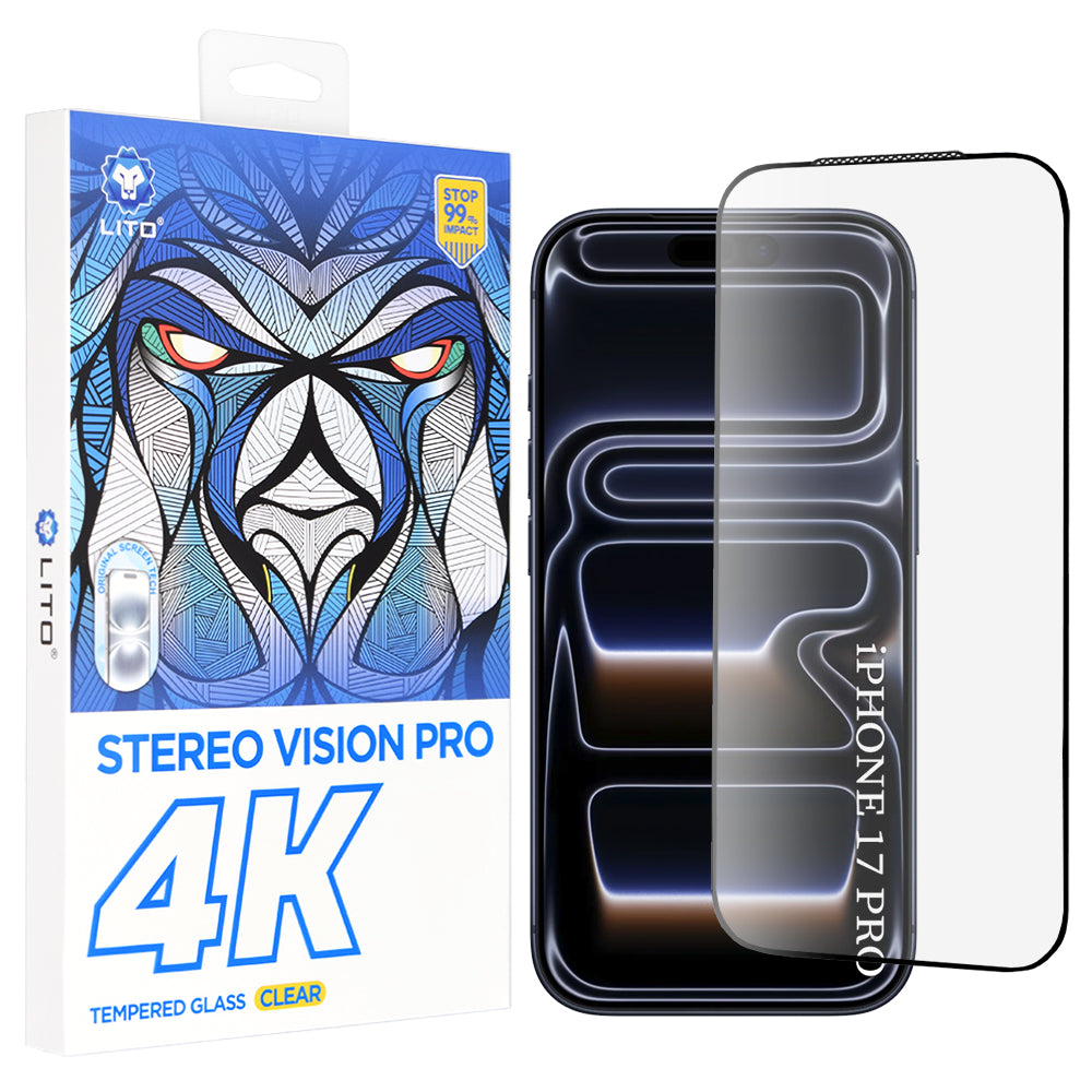 Pellicola Protettiva Schermo Lito D+ Max 4K per Apple iPhone 17 Pro, Vetro Temperato, Full Glue, Nera