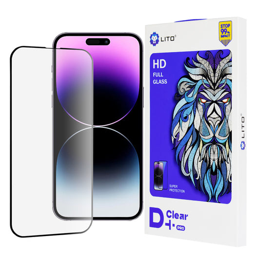 Lito D+ Pro Screen Protector Film for Apple iPhone 14 Pro Max, Tempered Glass, Full Glue, Black