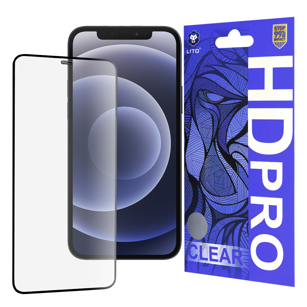 Pellicola protettiva per schermo Lito HD Pro Clear per Apple iPhone 12 / 12 Pro, Vetro temperato, Full Glue, Nero
