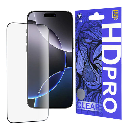 Pellicola protettiva per schermo Lito HD Pro Clear per Apple iPhone 16 Pro Max, Vetro temperato, Full Glue, Nero