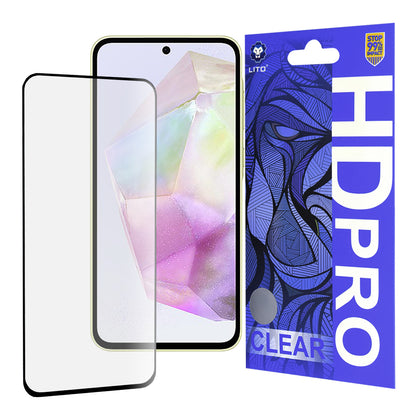 Pellicola protettiva per schermo Lito HD Pro Clear per Samsung Galaxy A35 5G A356, Vetro temperato, Full Glue, Nero