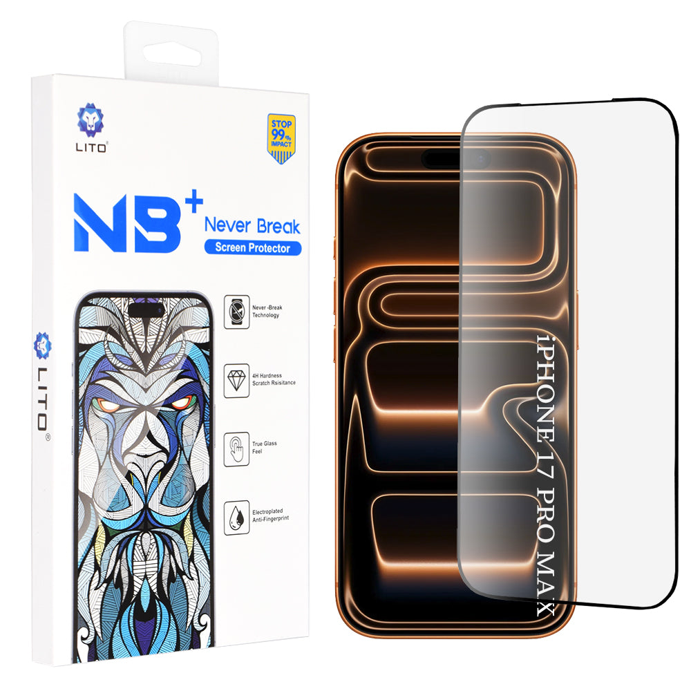 Pellicola Protettiva Schermo Lito NB per Apple iPhone 17 Pro Max, Vetro Temperato, Full Glue, Nera