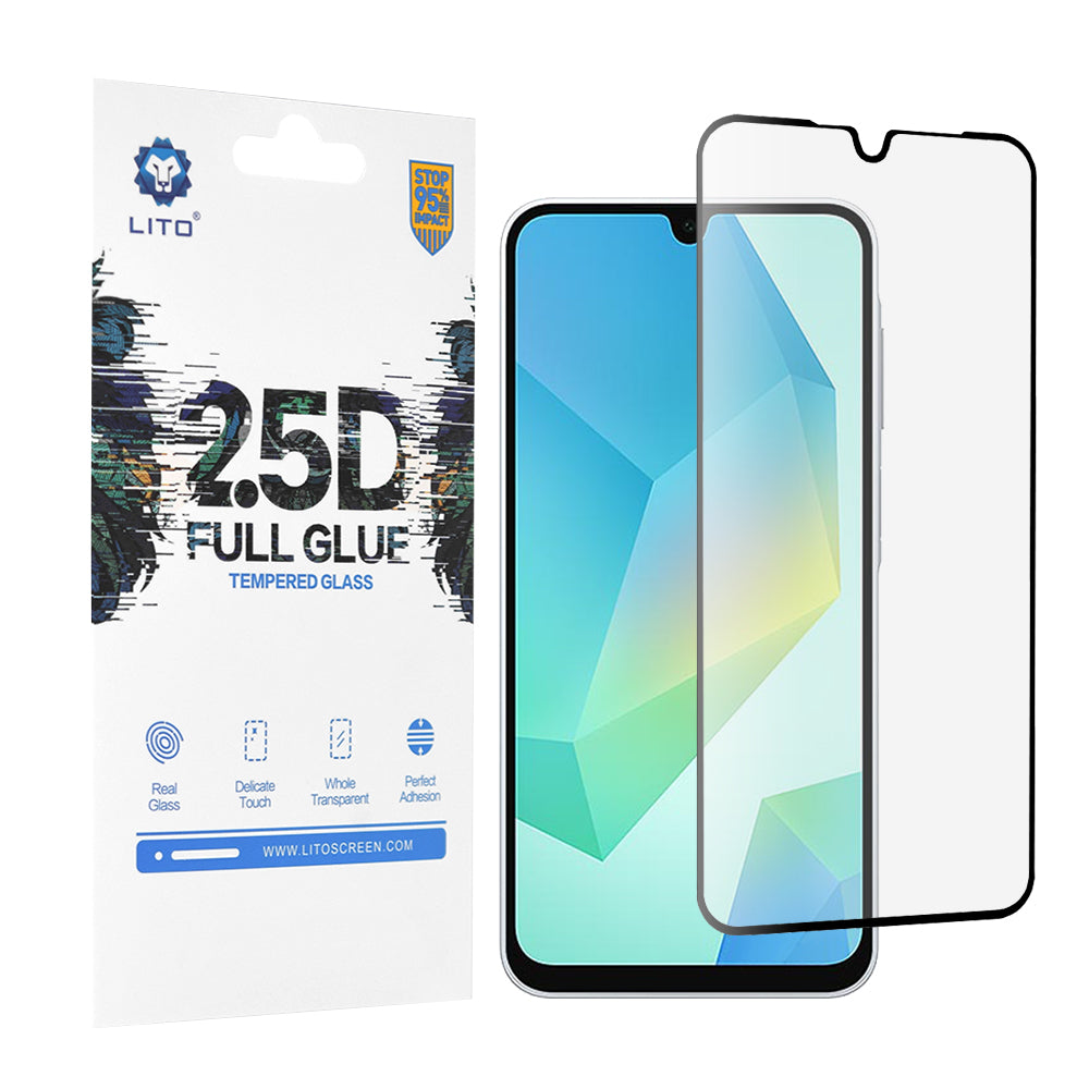 Pellicola protettiva per schermo Lito per Samsung Galaxy A16 5G A166 / A16 4G A165, Vetro temperato, Full Glue, 2.5D, Nero