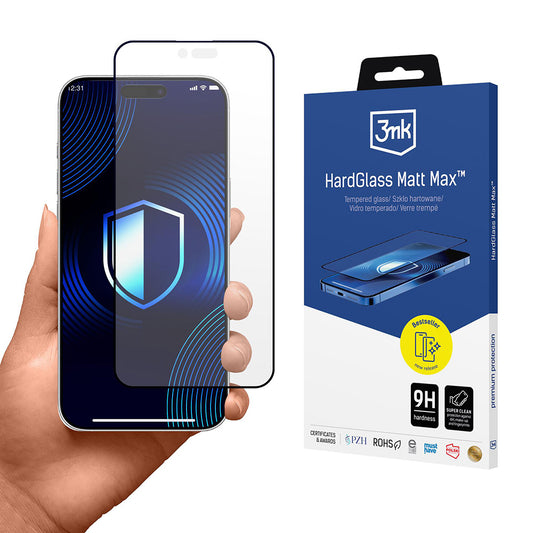 Pellicola Protettiva Schermo Matte 3MK HardGlass Max per Apple iPhone 17 Air, Vetro Temperato, Full Glue, Nera