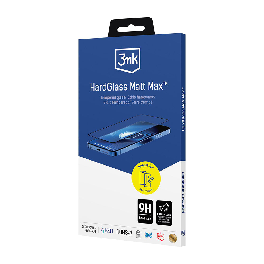 Pellicola Protettiva Schermo Matte 3MK HardGlass Max per Apple iPhone 17 Pro Max, Vetro Temperato, Full Glue, Nera