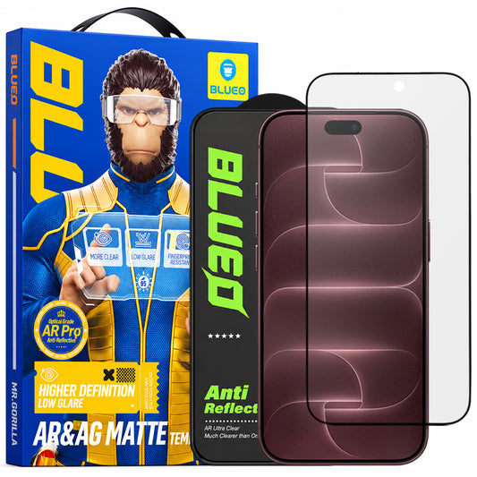 Pellicola protettiva per schermo Matte Blueo Anti Reflective HD per Apple iPhone 18 Pro Max, vetro temperato, Full Glue, nera