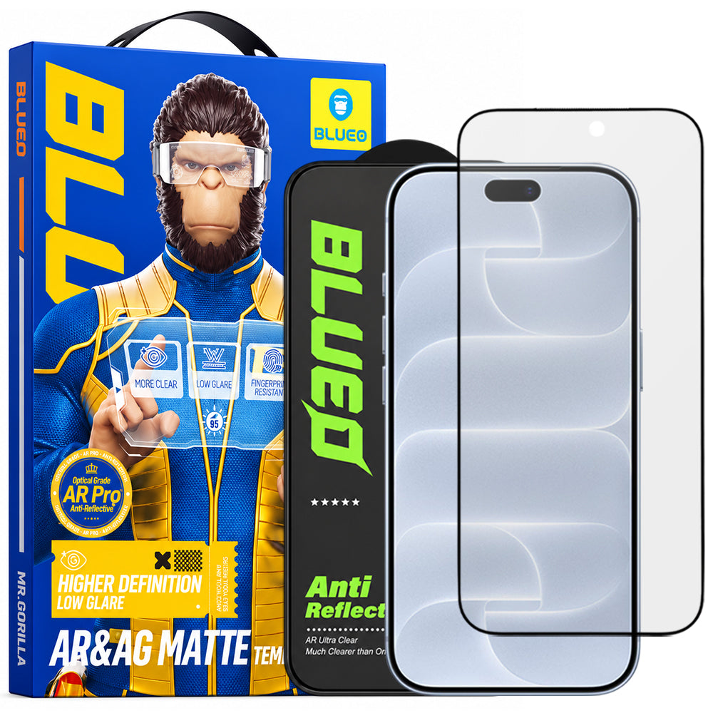 Pellicola protettiva per schermo Matte Blueo Anti Reflective HD per Apple iPhone 18 Pro, vetro temperato, Full Glue, nera