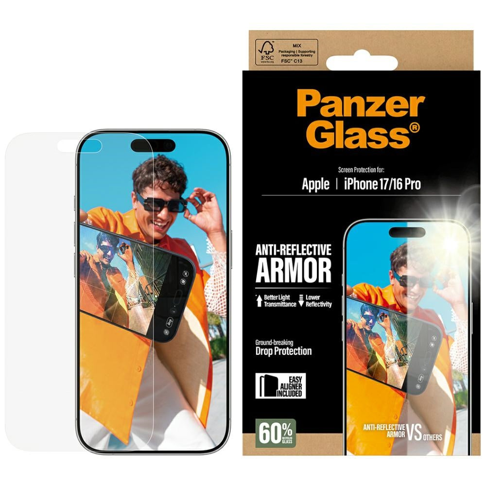 Pellicola Protettiva Schermo Matte PanzerGlass Armor EasyAligner per Apple iPhone 17 / 16 Pro, Vetro Temperato, Full Glue