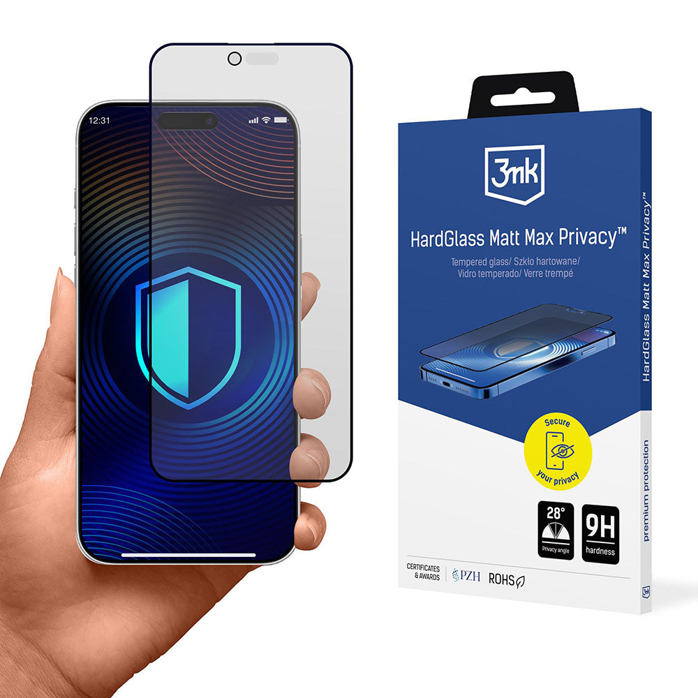 Pellicola Protettiva Schermo Matte Privacy 3MK HardGlass Max per Apple iPhone 17 Air, Vetro Temperato, Full Glue