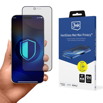 Pellicola Protettiva Schermo Matte Privacy 3MK HardGlass Max per Apple iPhone 17 Air, Vetro Temperato, Full Glue