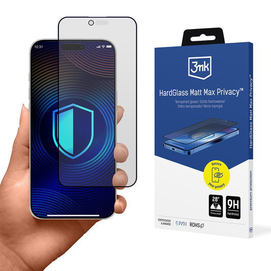 Pellicola Protettiva Schermo Matte Privacy 3MK HardGlass Max per Apple iPhone 17 Air, Vetro Temperato, Full Glue