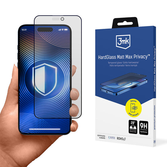 Pellicola Protettiva Schermo Matte Privacy 3MK HardGlass Max per Apple iPhone 17 Pro, Vetro Temperato, Full Glue