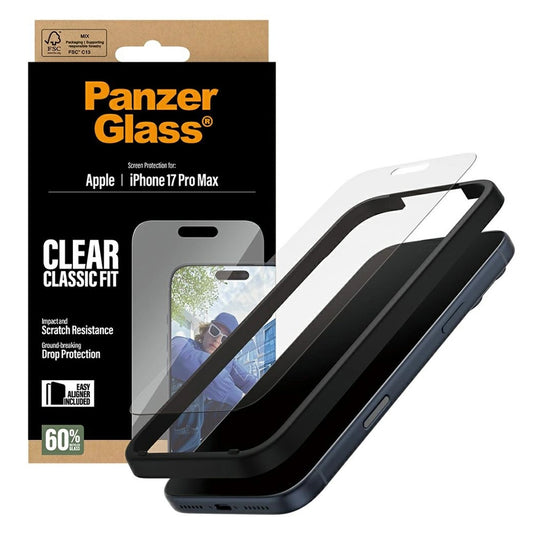 Pellicola Protettiva Schermo PanzerGlass Classic Fit EasyAligner per Apple iPhone 17 Pro Max, Vetro Temperato, Full Glue