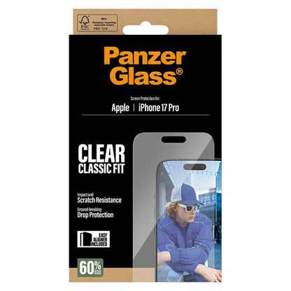 Pellicola protettiva Schermo PanzerGlass Classic Fit EasyAligner per Apple iPhone 17 Pro, Vetro Temperato, Full Glue