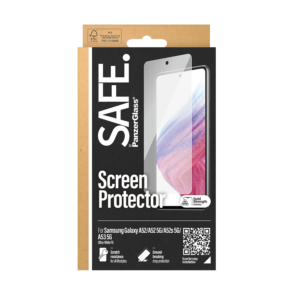 Pellicola Protettiva Schermo PanzerGlass Safe. Ultra-Wide Fit per Samsung Galaxy A53 5G A536 / A52s 5G A528 / A52 5G A526, Vetro Temperato, Full Glue