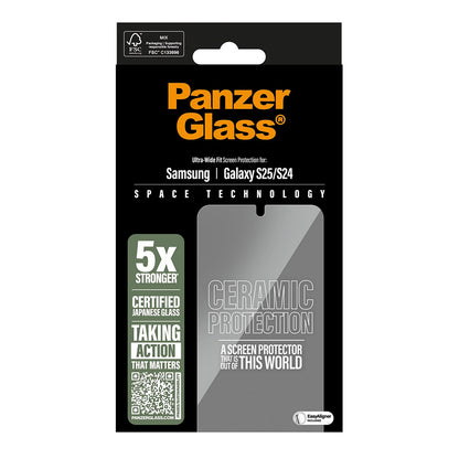 Pellicola Protettiva Schermo PanzerGlass Ultra-Wide Ceramic EasyAligner per Samsung Galaxy S25 S931 / S24 S921, Vetro Temperato, Full Glue