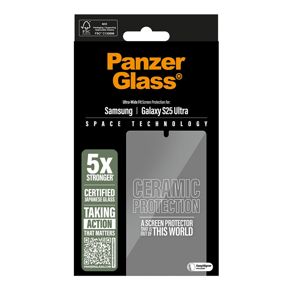 Pellicola protettiva Schermo PanzerGlass Ultra-Wide Ceramic EasyAligner per Samsung Galaxy S25 Ultra S938, Vetro Temperato, Full Glue