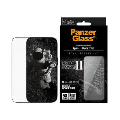 Pellicola Protettiva Schermo PanzerGlass Ultra-Wide Ceramic II EasyAligner per Apple iPhone 17 Pro, Vetro Temperato, Full Glue, Nera