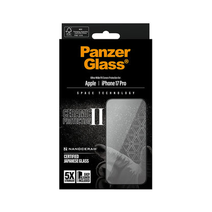 Pellicola Protettiva Schermo PanzerGlass Ultra-Wide Ceramic II EasyAligner per Apple iPhone 17 Pro, Vetro Temperato, Full Glue, Nera
