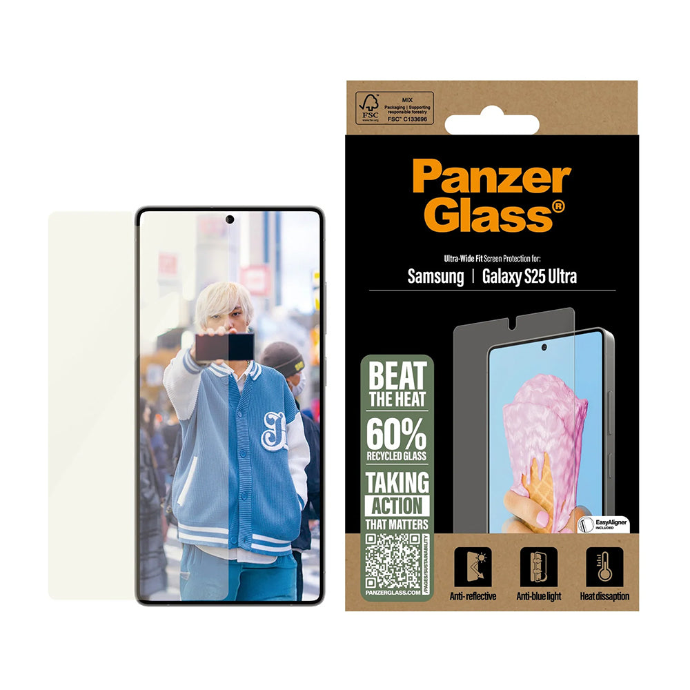 Pellicola Protettiva Schermo PanzerGlass Ultra-Wide Fit All-in-One per Samsung Galaxy S25 Ultra S938, Vetro Temperato, Full Glue