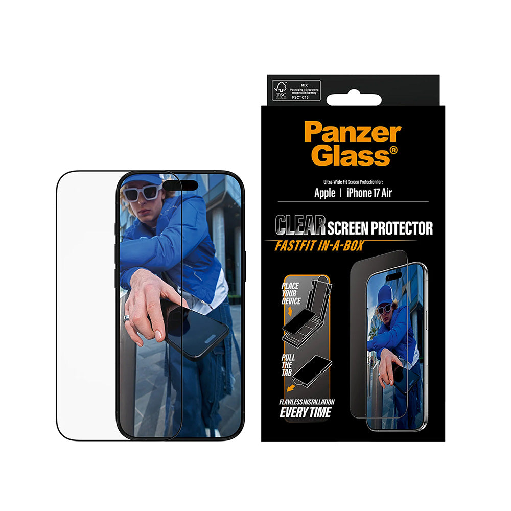 Pellicola Protettiva Schermo PanzerGlass Ultra-Wide Fit Fastfit per Apple iPhone 17 Air, Vetro Temperato, Full Glue, Nera