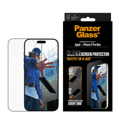 Pellicola protettiva Schermo PanzerGlass Ultra-Wide Fit Fastfit per Apple iPhone 17 Pro Max, Vetro Temperato, Full Glue, Nera