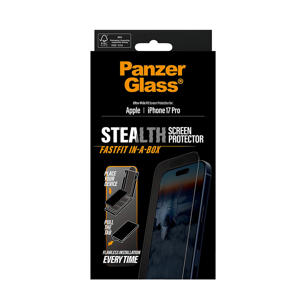 Pellicola protettiva Schermo PanzerGlass Ultra-Wide Fit Stealth Fastfit per Apple iPhone 17 Pro, Vetro Temperato, Full Glue, Nera