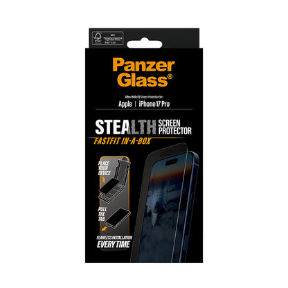 Pellicola protettiva Schermo PanzerGlass Ultra-Wide Fit Stealth Fastfit per Apple iPhone 17 Pro, Vetro Temperato, Full Glue, Nera