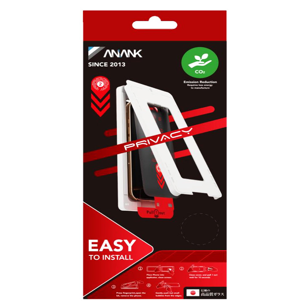 Pellicola protettiva per schermo Privacy Anank 2X Rinforzata per Apple iPhone 15, Vetro Temperato, Colla Completa, 2.5D